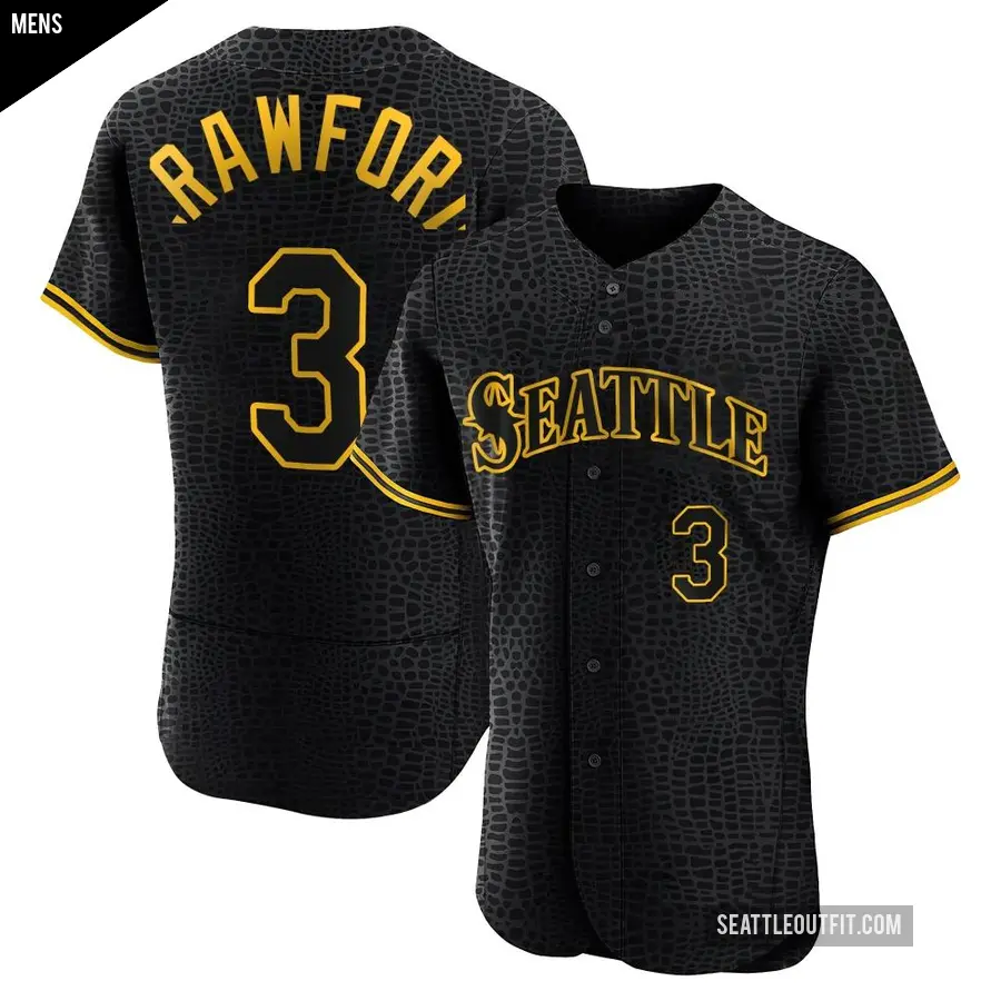 Men's Seattle Mariners ＃3 J.P. Crawford Authentic Black Snake Skin City Jersey