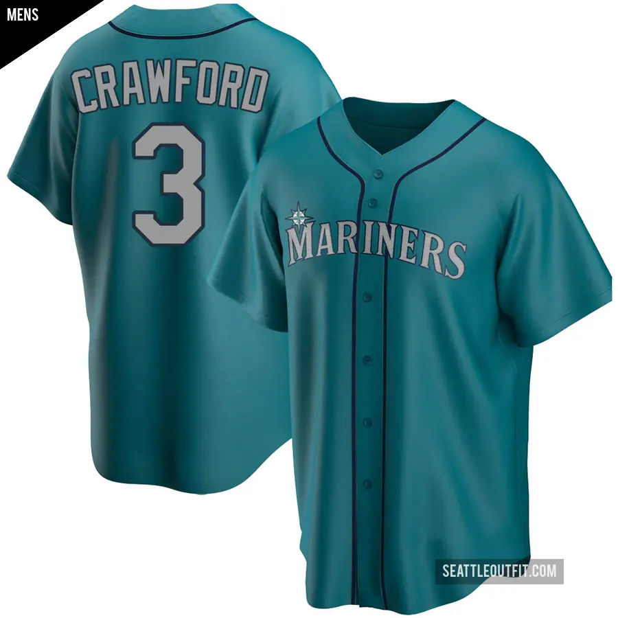 Men's Seattle Mariners ＃3 J.P. Crawford Replica Aqua Alternate Jersey