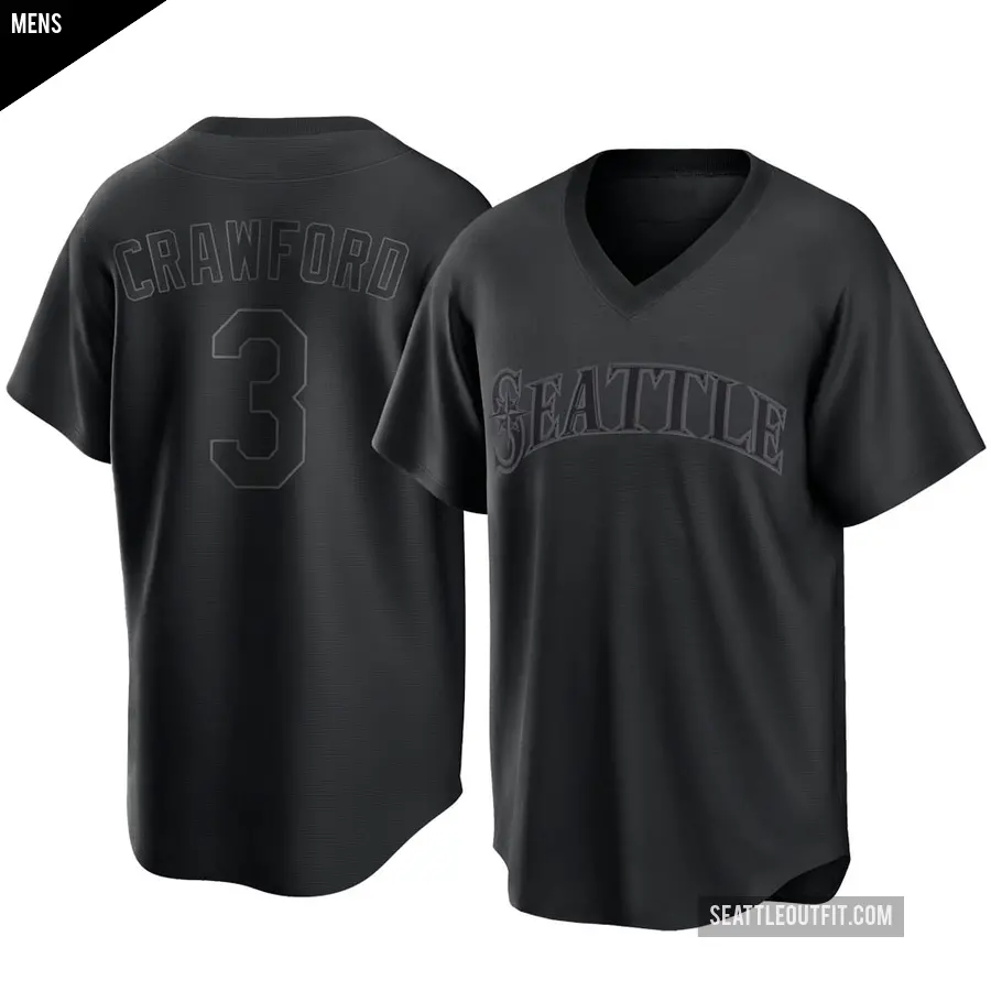 Men's Seattle Mariners ＃3 J.P. Crawford Replica Black Pitch Fashion Jersey