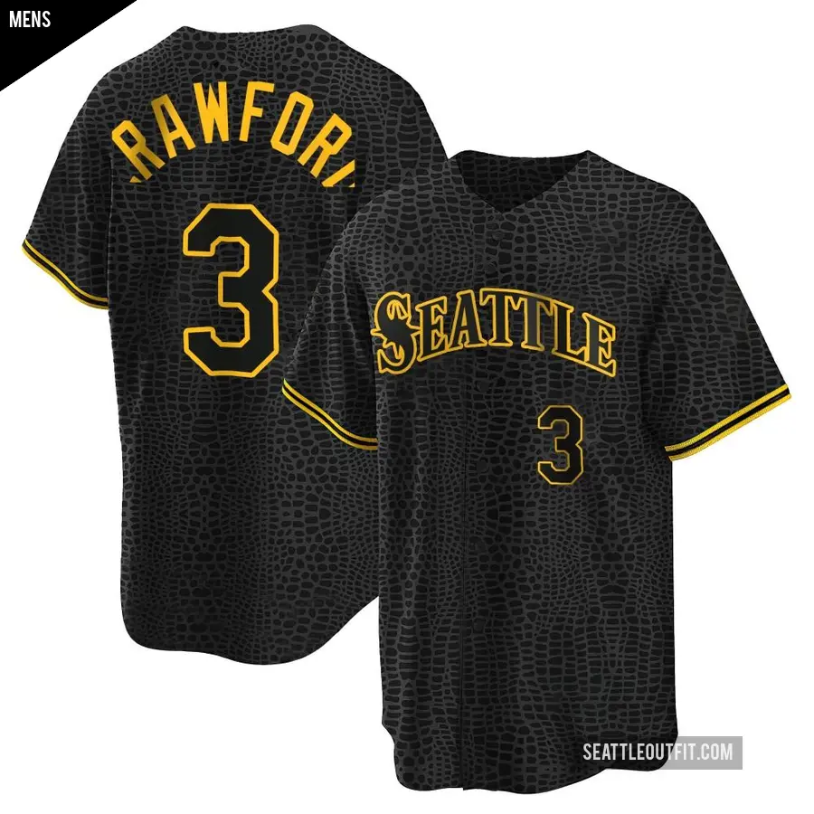 Men's Seattle Mariners ＃3 J.P. Crawford Replica Black Snake Skin City Jersey