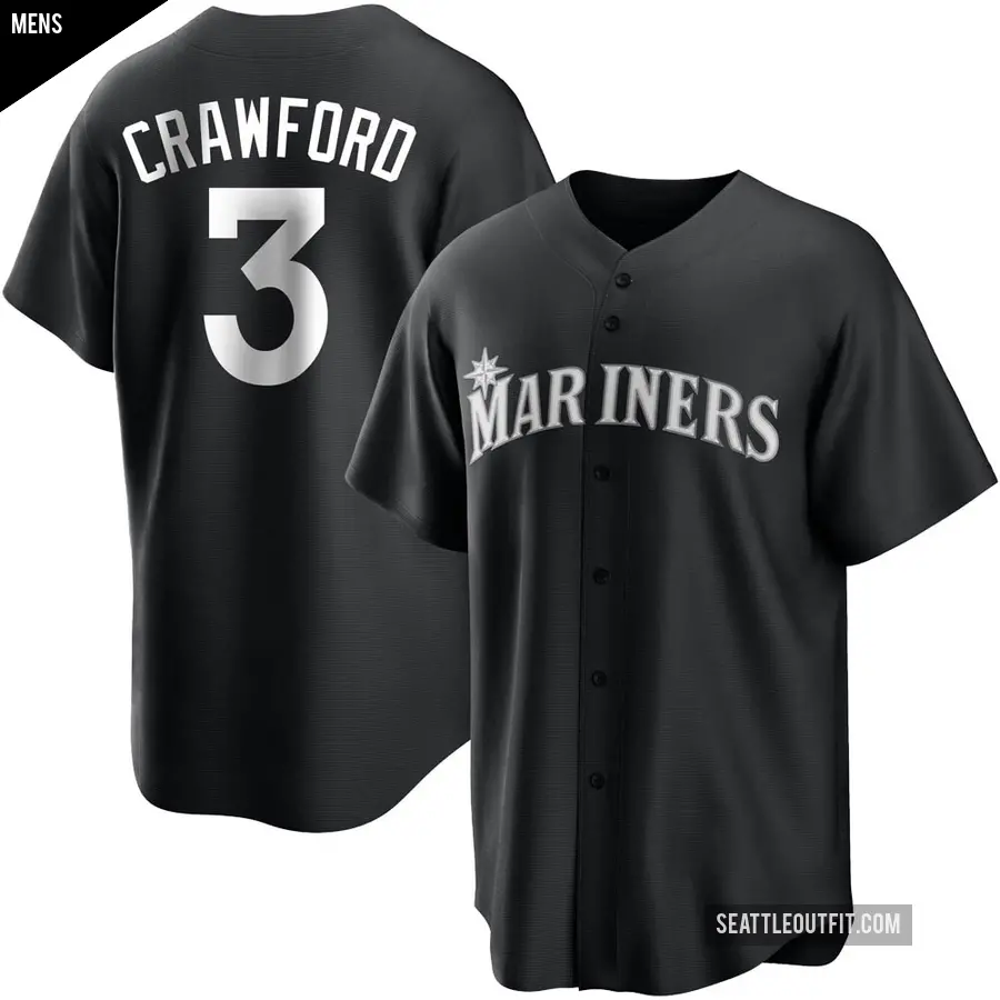 Men's Seattle Mariners ＃3 J.P. Crawford Replica Black/White Jersey