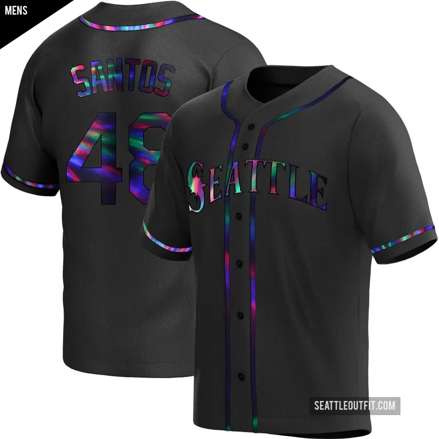 Men's Seattle Mariners ＃48 Gregory Santos Replica Black Holographic Alternate Jersey