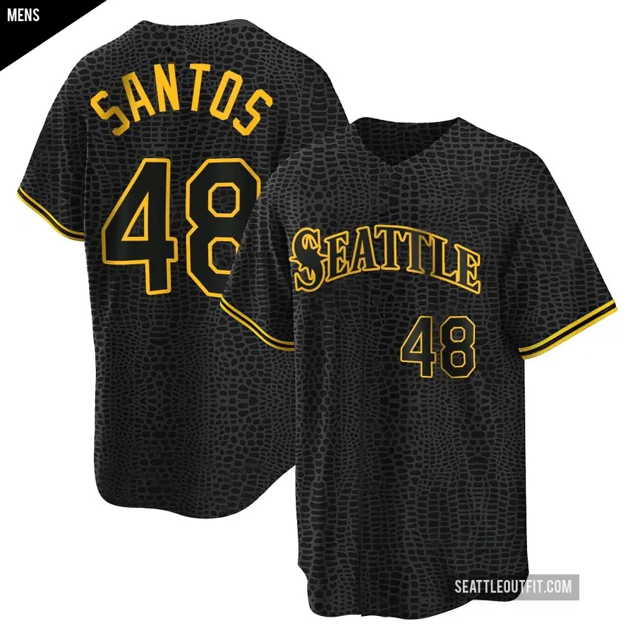 Men's Seattle Mariners ＃48 Gregory Santos Replica Black Snake Skin City Jersey