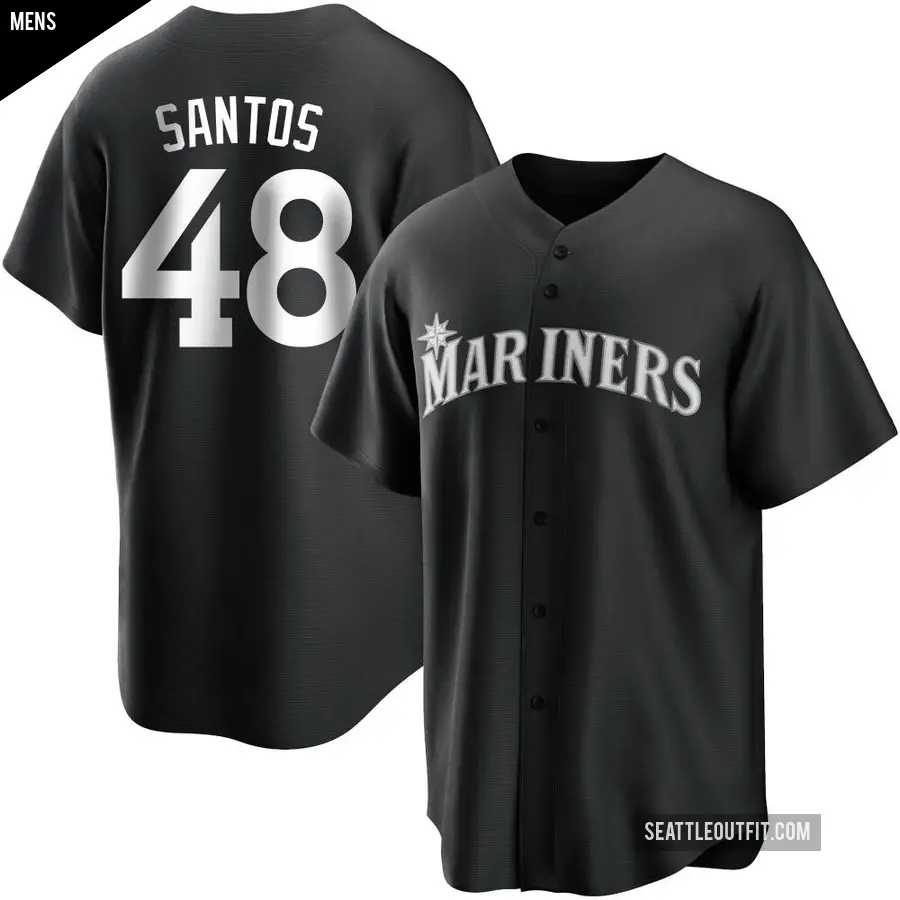 Men's Seattle Mariners ＃48 Gregory Santos Replica Black/White Jersey