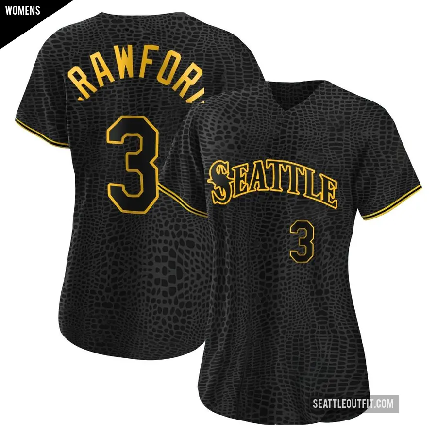 Women's Seattle Mariners ＃3 J.P. Crawford Replica Black Snake Skin City Jersey