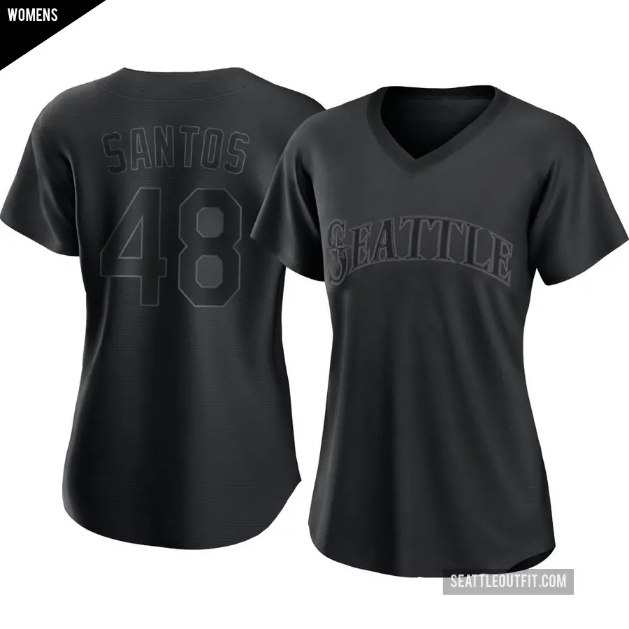 Women's Seattle Mariners ＃48 Gregory Santos Authentic Black Pitch Fashion Jersey