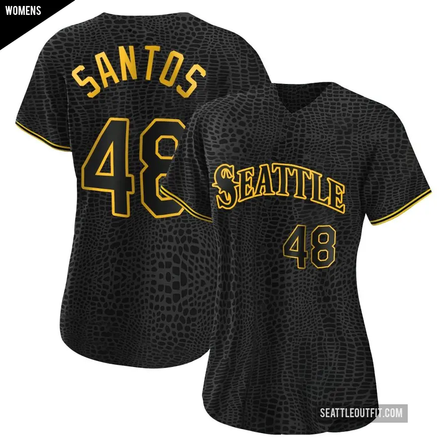 Women's Seattle Mariners ＃48 Gregory Santos Authentic Black Snake Skin City Jersey