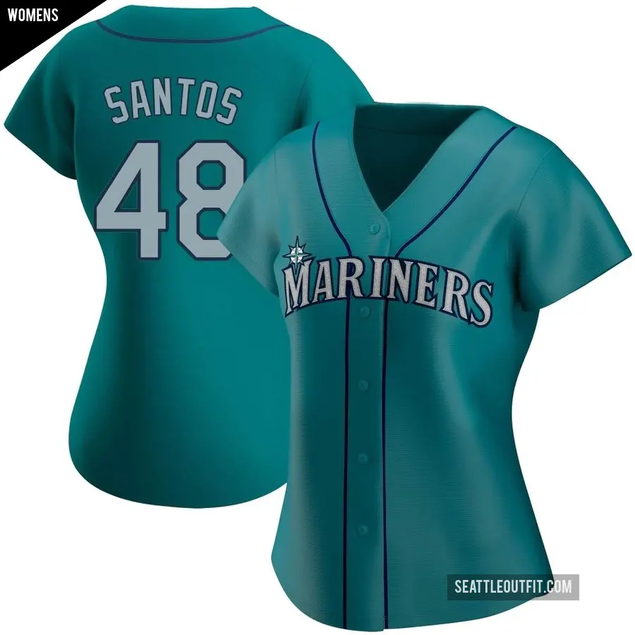 Women's Seattle Mariners ＃48 Gregory Santos Replica Aqua Alternate Jersey