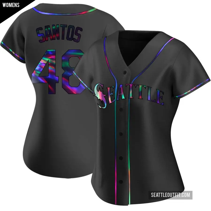 Women's Seattle Mariners ＃48 Gregory Santos Replica Black Holographic Alternate Jersey