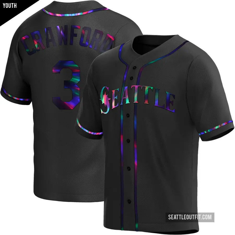 Youth Seattle Mariners ＃3 J.P. Crawford Replica Black Holographic Alternate Jersey