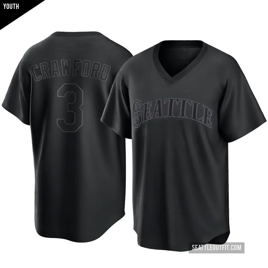 Youth Seattle Mariners ＃3 J.P. Crawford Replica Black Pitch Fashion Jersey