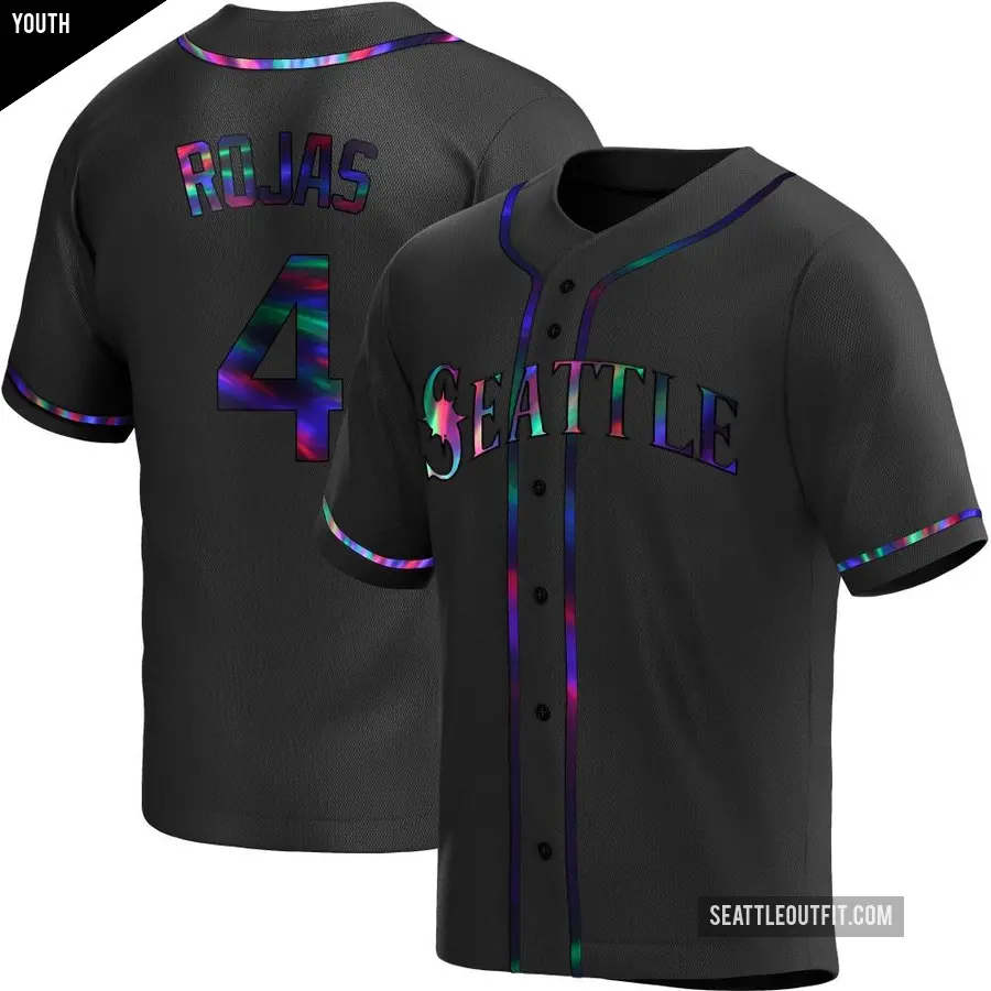 Youth Seattle Mariners ＃4 Josh Rojas Replica Black Holographic Alternate Jersey