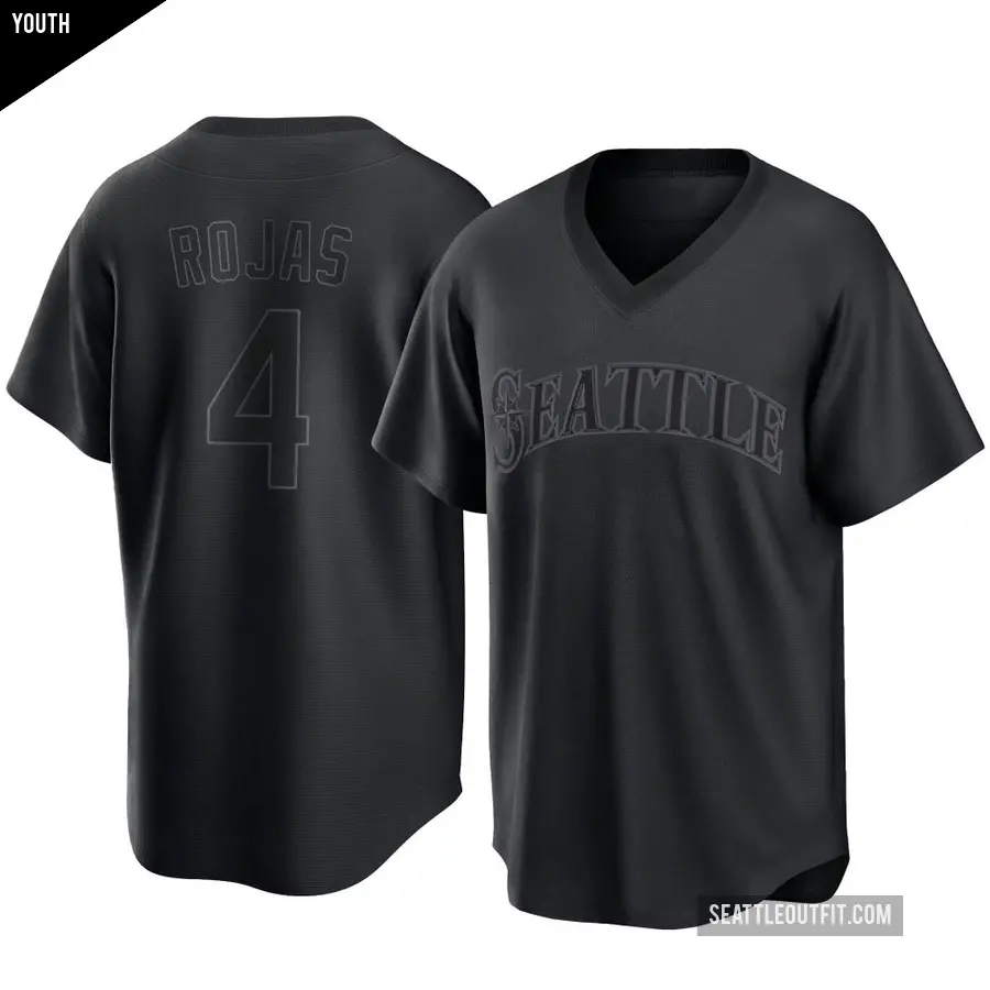 Youth Seattle Mariners ＃4 Josh Rojas Replica Black Pitch Fashion Jersey