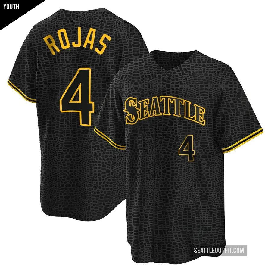 Youth Seattle Mariners ＃4 Josh Rojas Replica Black Snake Skin City Jersey