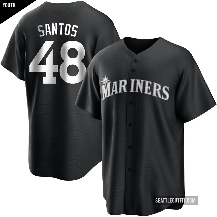 Youth Seattle Mariners ＃48 Gregory Santos Replica Black/White Jersey