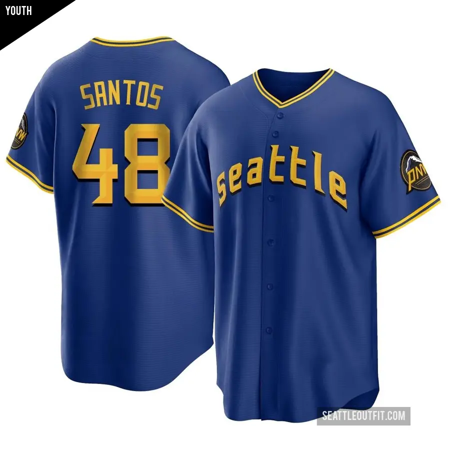 Youth Seattle Mariners ＃48 Gregory Santos Replica Royal 2023 City Connect Jersey