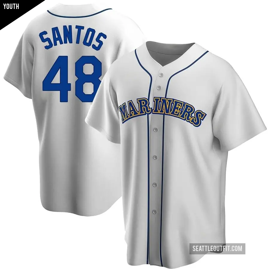 Youth Seattle Mariners ＃48 Gregory Santos Replica White Home Cooperstown Collection Jersey